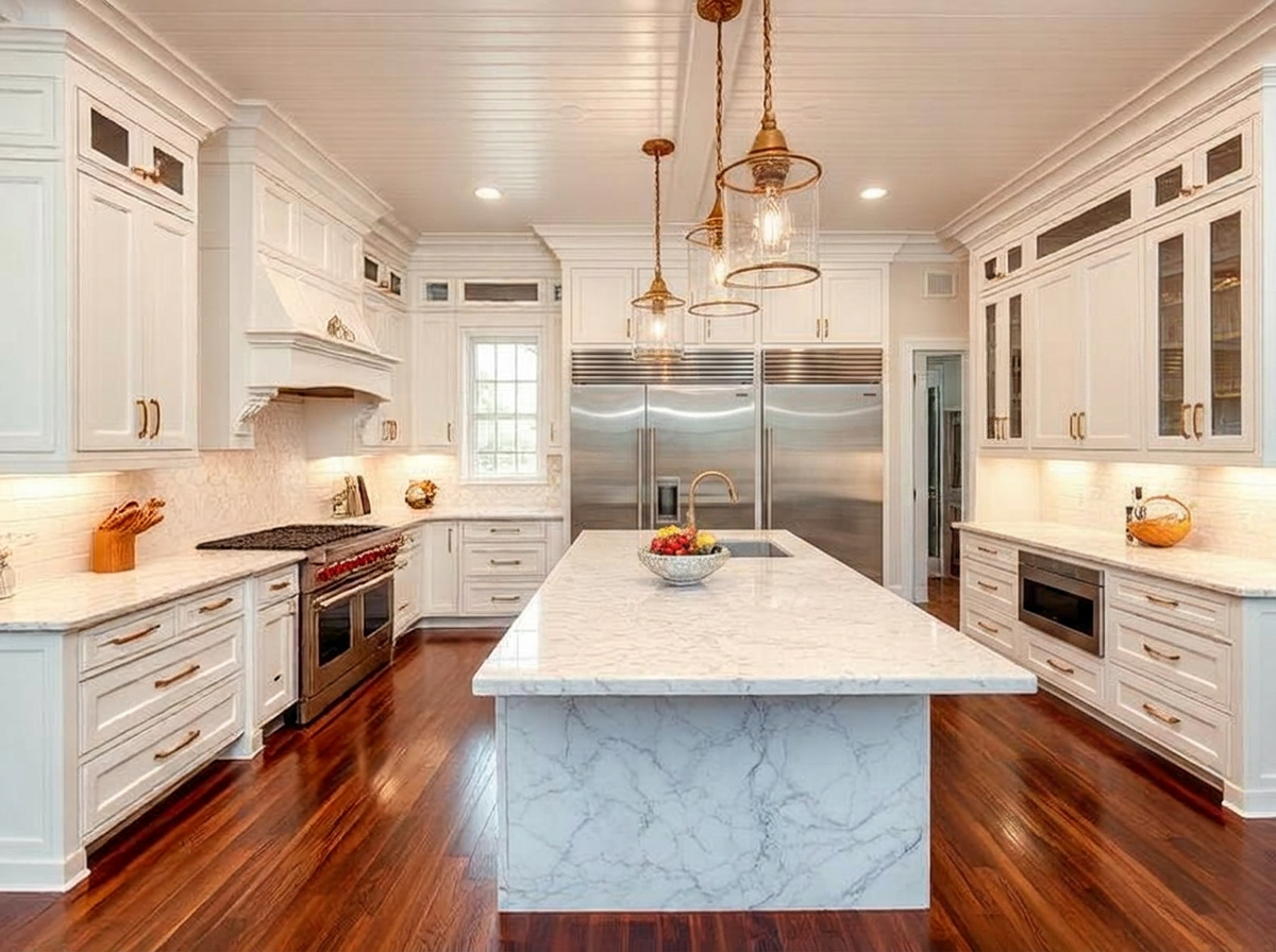 Luxury designer kitchen with marble island