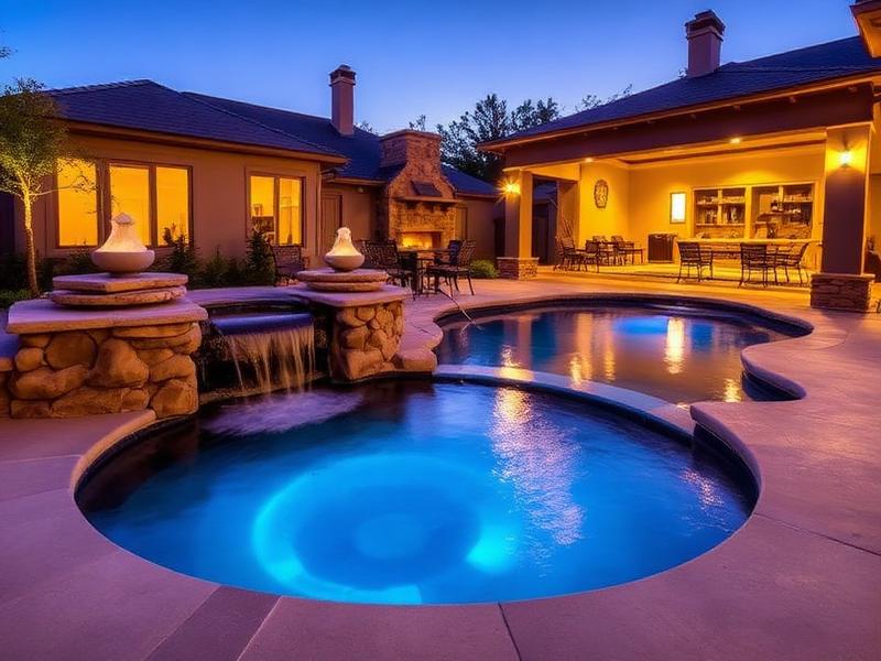 Resort-style pool with waterfall features